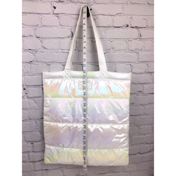 Bath & Body Works Iridescent Puffer Quilted White Double Handle Casual Tote - Picture 7 of 10